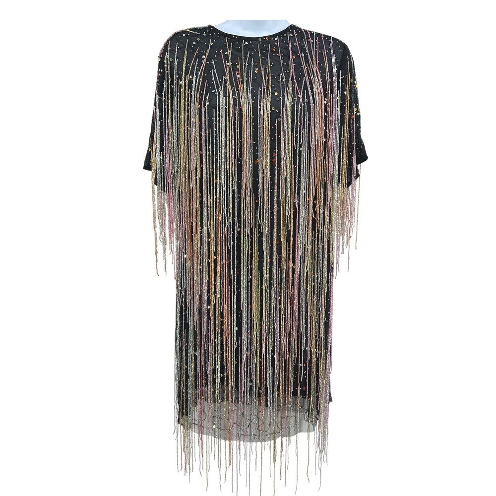 Nasty Gal Tassel Beaded Mini Shift Dress Fringe  Festival Disco Women 12 Multi